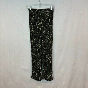 Zara Women's Pull on Green Paisley Pleated Pants Size XS Bohemian‎ Straight Leg